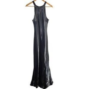 YL by Yair Metallic Halter Maxi Dress Womens Size 10 Black Formal Evening Gown